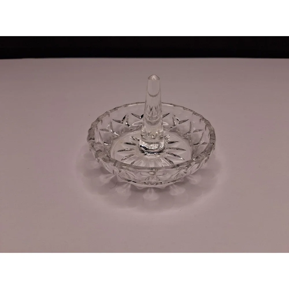 Vintage Cut Glass Ring Holder Jewelry Dish Ring Stand Clear Crystal